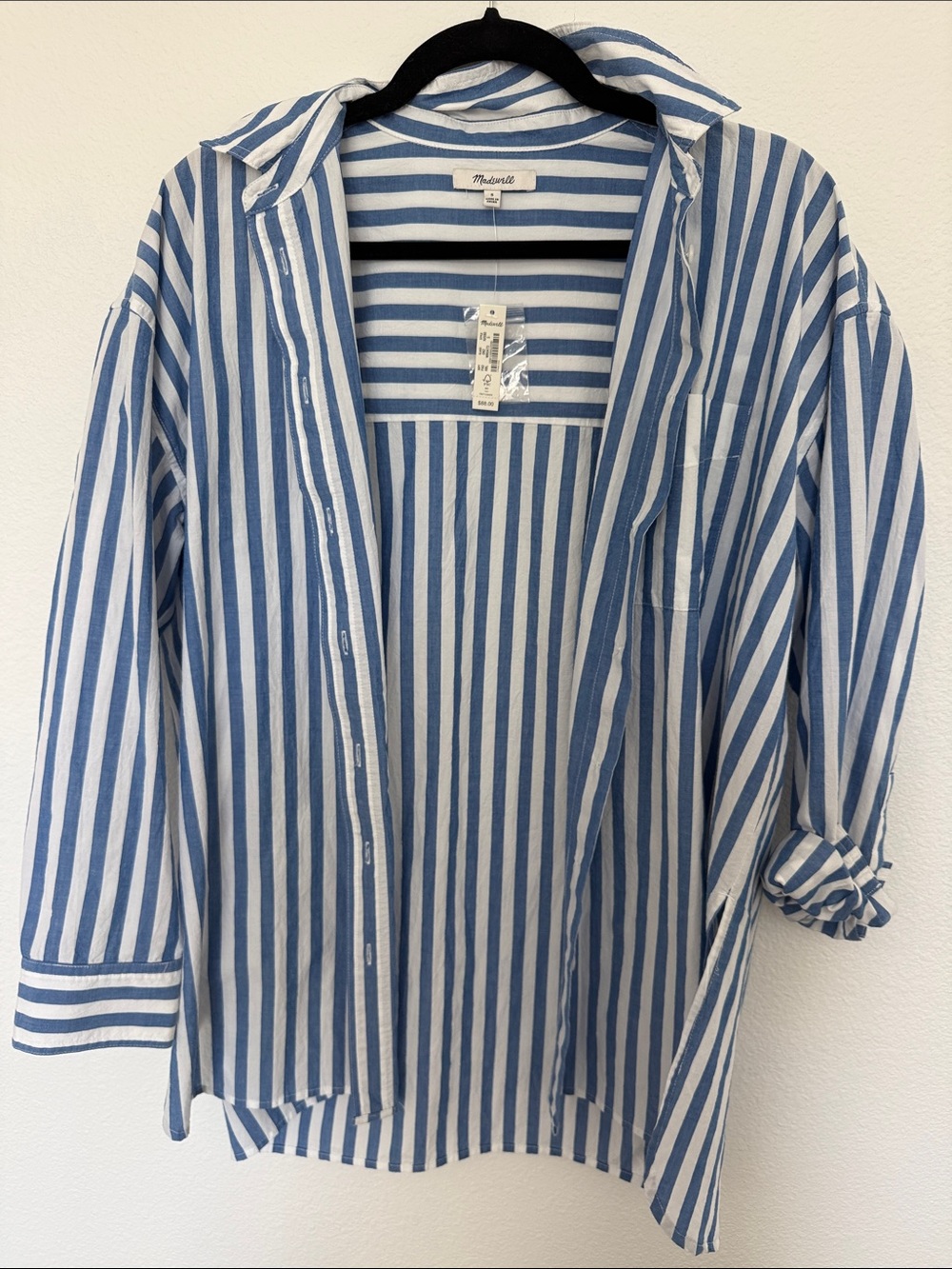 Madewell Blue and White Vertical Striped Button-Down Shirt